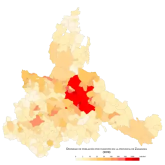 Densidad de población por municipio en 2018