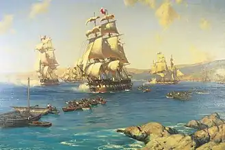 Zarpe de la Expedición Libertadora del Perú desde Valparaíso.