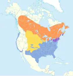 Naranja: reproducción Malva: todo el año Azul: sólo en invierno