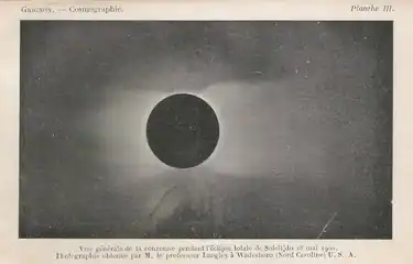 Corona solar durante un eclipse total en Wadesboro (USA) el 28 de mayo de 1900 por el profesor Samuel Pierpont Langley.