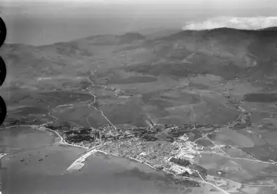 Vista de Algeciras en 1928 con el campo de fútbol de El Calvario.