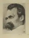 Hans Olde : Pequeña cabeza de Nietzsche (1900), aguafuerte, Thielska galleriet, Estocolmo.